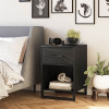 Modern 1-Drawer Bedroom Nightstand in Rustic Black Wood Finish with Metal Legs