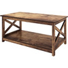 Contemporary 2-Tier Farmhouse Coffee Table in Rustic Wood Finish