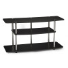 3-Tier Flat Screen TV Stand in Black Wood Grain / Stainless Steel