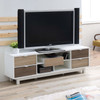 Modern 70-inch White TV Stand Entertainment Center with Natural Wood Accents