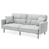 Plush Gray Split-Back Design Convertible Linen Tufted Futon w/ 2 Pillows