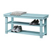 Sea Foam Aqua Blue Wood 2-Shelf Shoe Rack Storage Bench for Entryway or Closet