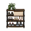 Stackable 4-Shelf Black Brown Wood Shoe Rack - Holds up to 12 Pair of Shoes