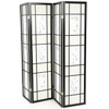 Black 4-Panel Room Divider Shoji Screen with Asian Floral Print