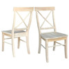Set of 2 - Unfinished Wood Dining Chairs with X-Back Seat Backrest