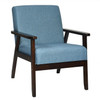Retro Modern Classic Blue Linen Wide Accent Chair with Espresso Wood Frame
