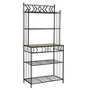 Kitchen Bakers Rack in Black Metal with Marble Finish Top