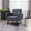Mid-Century Modern Grey Linen Upholstered Accent Chair with Wooden Legs