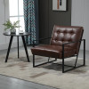 Retro Tufted Faux Leather Metal Frame Accent Chair - Brown