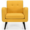 Mid-Century Modern Yellow Linen Upholstered Accent Chair with Wooden Legs