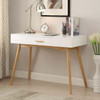 Modern Laptop Writing Desk in White with Natural Mid-Century Style Legs