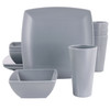 Gibson Home 12 Piece Grayson Melamine Square Dinnerware Set in Gray