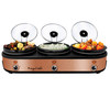 MegaChef Triple 2.5 Quart Slow Cooker and Buffet Server in Brushed Copper and Black Finish with 3 C