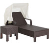 Outdoor Chaise Lounge Chair and Table Set with Folding Canopy and Armrests