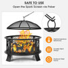 26 Inches Outdoor Fire Pit with Spark Screen and Poker