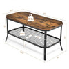 2-Tier Industrial Coffee Table with Open Mesh Storage Shelf for Living Room-Rustic Brown