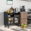 Kitchen Buffet Sideboard with Wine Rack and Sliding Door-Black