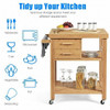 Bamboo Kitchen Trolley Cart with Tower Rack and Drawers