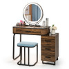 Vanity Table Set with 3-Color Lighted Mirror and Charging Station-Brown