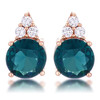 Simple Rose Gold Plated 9mm Blue Green CZ Stud Earring