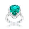 Laura 9.9ct Blue Green CZ Rhodium Classic Teardrop Ring