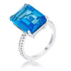 15Ct Rhodium Plated Aqua Blue Emerald Cut Pave Ring