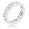 Rhodium Plated Baguette Emerald Cut Eternity Ring