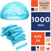 Blue Pleated Bouffant Hair Nets 24'; Disposable Hair Covers for Nurses Pack of 1000; Breathable Pol