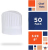 White Chef Hats in Bulk; 8" Tall. Pack of 50 Viscose Hair Covers with Shaded Pleats. Disposable Non