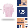 Disposable Lab Jackets; 32" Long. Pack of 100 Pink Hip Length Work Gowns X-Large. SMS 50 gsm Shirts