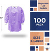 Disposable Lab Jackets; 32" Long. Pack of 100 Purple Hip Length Work Gowns X-Large. SMS 50 gsm Shir