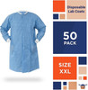Disposable Lab Coats in Bulk. Pack of 50 Ceil Blue Work Gowns XX-Large. SMS 50 gsm Protective Cloth