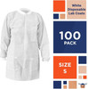 Disposable Lab Coats; 39" Long. Pack of 100 White Adult Work Gowns Small. SMS 40 gsm PPE Clothing w