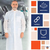 Disposable Lab Coats; 39" Long. Pack of 100 White Adult Work Gowns Small. SMS 40 gsm PPE Clothing w