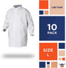 Disposable SF Lab Coats. Pack of 10 White Large Polypropylene 40 gsm Gowns with Waterproof Micropor