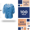 Disposable Lab Jackets; 32" Long. Pack of 100 Ceil Blue Hip-Length Work Gowns X-Large. SMS 50 gsm S