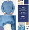 Disposable Lab Jackets; 32" Long. Pack of 100 Ceil Blue Hip-Length Work Gowns X-Large. SMS 50 gsm S