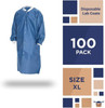 Disposable Lab Coats 41" Long. Pack of 100 Blue Adult Work Gowns X-Large. SMS 40 gsm PPE Clothing w