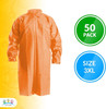 Pack of 50 Orange Lab Coats 3XL Size. Unisex Disposable Polyethylene Labcoats Liquid-proof Workwear