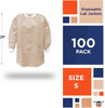 EZGOODZ Disposable Lab Jackets; 29" Long. Pack of 100 Tan Hip-Length Work Gowns Small. SMS 50 gsm S