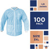 Disposable Lab Jackets in Bulk. Pack of 100 Blue Hip-Length Work Gowns 3X-Large. SPP 45 gsm Shirts 