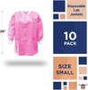 Disposable Lab Jackets; 29" Long. Pack of 10 Pink Hip-Length Work Gowns Small. SMS 50 gsm Shirts wi