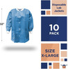 Disposable Lab Jackets; 32 inch Long; Pack of 10 Blue Hip-Length Work Gowns; 50 gsm Shirts with Sna