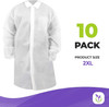 Disposable Lab Coats. Pack of 10 White Adult Frocks. XX-Large Polypropylene 50gm/m2 Garment. Non-St