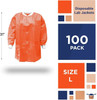 EZGOODZ Disposable Lab Jackets; 31" Long. Pack of 100 Orange Hip-Length Work Gowns Large. SMS 50 gs