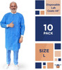 Disposable Lab Coats 44" Long. Pack of 100 Medical Blue Work Gowns Large. SMS 40 gsm PPE Clothing w