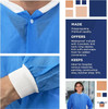 Disposable Lab Coats 44" Long. Pack of 100 Medical Blue Work Gowns Large. SMS 40 gsm PPE Clothing w