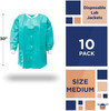 Disposable Lab Jackets; 30" Long. Pack of 10 Teal Hip Length Work Gowns Medium. SMS 50 gsm Shirts w