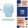 Disposable Lab Jackets; 29" Long. Pack of 10 Sky Blue Hip-Length Work Gowns Small. SMS 50 gsm Shirt