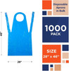 Disposable PE Aprons 28" x 46". Pack of 1000 Blue Polyethylene Aprons 1 mil. Poly Liquid-Proof Work